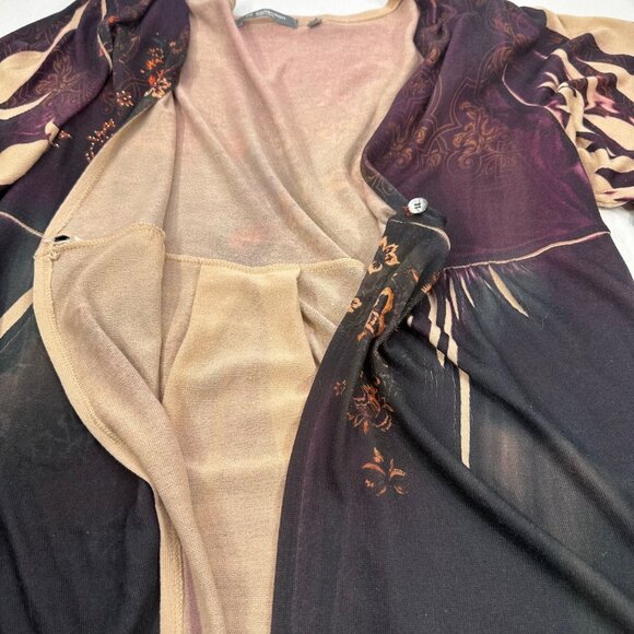 NY Collection Women's Sz 1X One Button Over Shirt 3/4 Sleeve Brown Preowned Snag - Picture 14 of 14